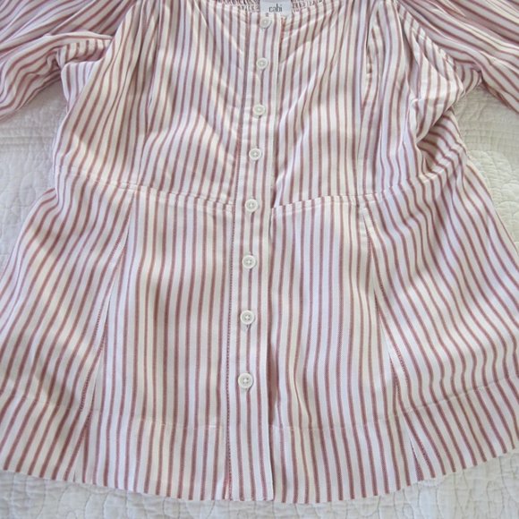 CAbi Top M Carnival Red/White Stripe Puff Sleeve Spring 2021 #5890 - Picture 5 of 10